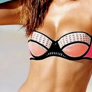 Victoria's SECRET Bikini Push Up Top Bandeau Peach Pink Crochet (Size?)
